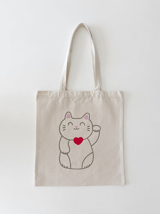 Japanese Manekineko Cat Canvas Tote Bag